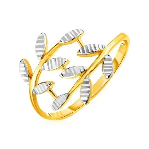 Unbranded 77289-7 14k Two Tone Gold Crossover Ring With Textured Leave