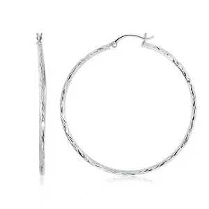 Unbranded 17463 14k White Gold Diamond Cut Hoop Earrings (1 34 Inch Di