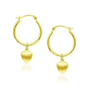 Unbranded 66728 14k Yellow Gold Hoop Earrings With Dangling Puffed Hea