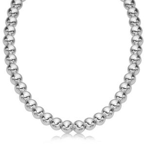 Unbranded 35349-18 Sterling Silver Polished Bead Necklace With Rhodium