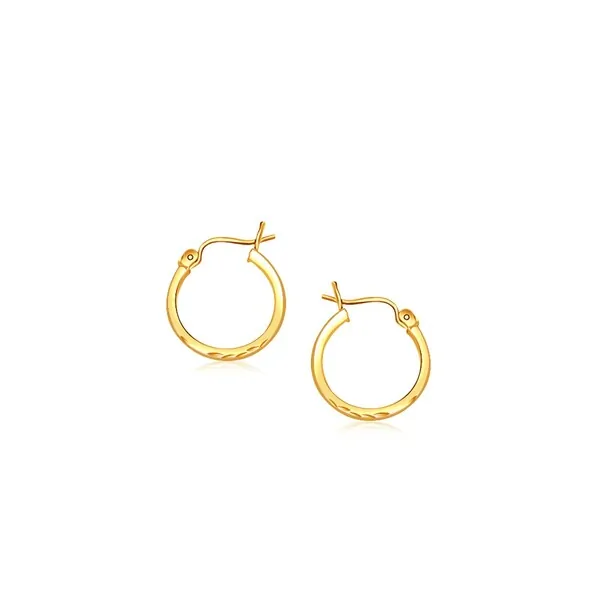 Unbranded 27700 14k Yellow Gold Slender Hoop Earring With Diamond-cut 