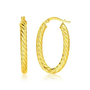 Unbranded 07657 14k Yellow Gold Twisted Cable Oval Hoop Earrings