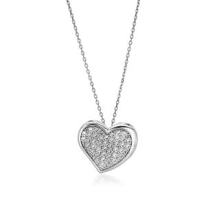 Unbranded 00838-18 Elegant Sterling Silver Heart Necklace With Czs - 1