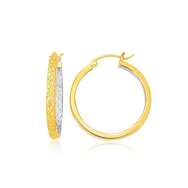 Unbranded 64489 Two-tone Yellow And White Gold Petite Patterned Hoop E