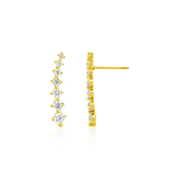 Unbranded 04238 14k Yellow Gold Climber Post Earrings With Cubic Zirco