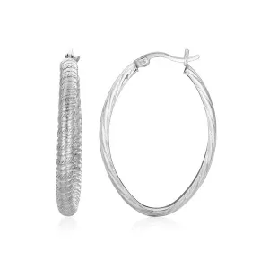 Unbranded 59534 Sterling Silver Oval Textured Finish Oval Hoop Earring