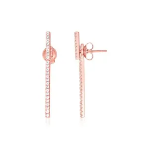 Unbranded 67636 Sterling Silver Rose Finish Bar Earrings With Cubic Zi