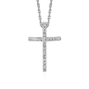 Unbranded 75487-18 Narrow Cross Pendant With Diamonds In Sterling Silv