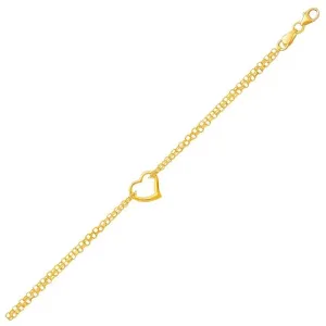 Unbranded 66454-10 14k Yellow Gold Double Rolo Chain Anklet With An Op