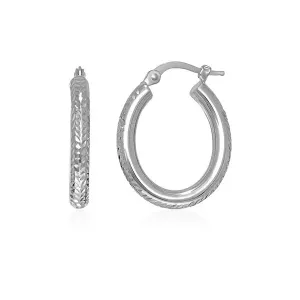 Unbranded 86786 14k White Gold Diamond Cut Textured Oval Hoop Earrings