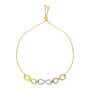 Unbranded 03542-9.25 Adjustable Bracelet With Infinity Symbols In 14k 