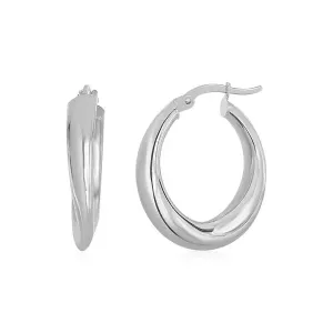 Unbranded 83075 14k White Gold Oval Hoop Earrings