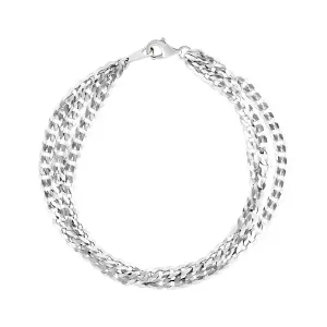 Unbranded 75905-7 Sterling Silver Three Strand Polished Link Bracelet 