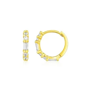 Unbranded 50492 14k Yellow Gold Petite Hoop Earrings With Baguette Cub