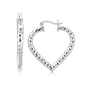 Unbranded 56332 Sterling Silver Rhodium Plated Heart Style Hoop Diamon