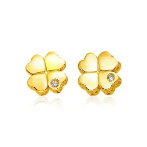 Unbranded 94766 14k Yellow Gold Polished Four Leaf Clover Earrings Wit