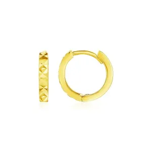 Unbranded 49409 14k Yellow Gold Petite Round Hoop Earrings With Geomet