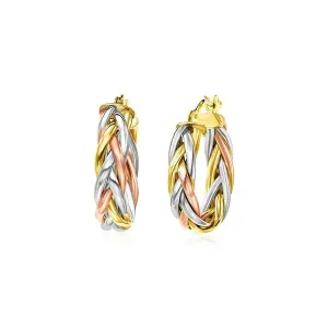 Unbranded 66654 14k Tri Color Gold Three Toned Braided Hoop Earrings