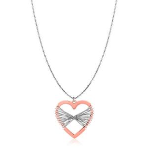 Unbranded 43473-18 Sterling Silver Two Toned Wire Wrapped Heart Neckla