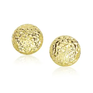 Unbranded 69898 14k Yellow Gold Puff Round Earrings With Diamond Cuts