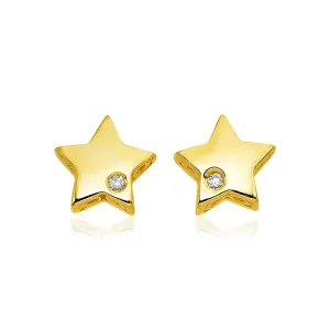 Unbranded 04645 14k Yellow Gold Polished Star Earrings With Diamonds