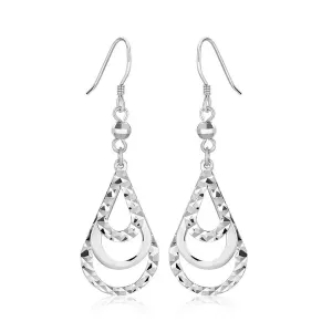 Unbranded 75665 Sterling Silver Textured Graduated Open Teardrop Dangl