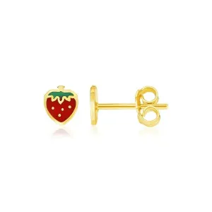 Unbranded 87238 14k Yellow Gold Enameled Strawberry Childrens Earrings