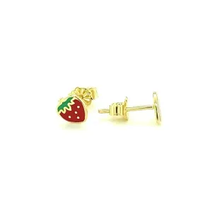 Unbranded 87238 14k Yellow Gold Enameled Strawberry Childrens Earrings