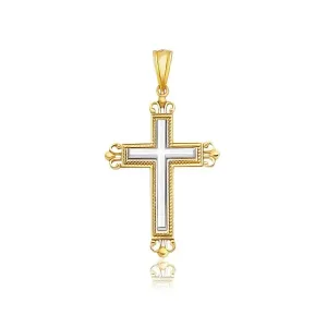 Unbranded 53579 14k Two-tone Gold Cross Pendant With An Ornate Budded 