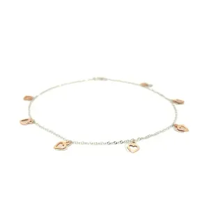 Unbranded 74978-10 14k White And Rose Gold Anklet With Dual Heart Char