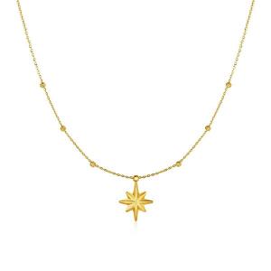 Unbranded 56582-18 14k Yellow Gold Necklace With Eight Pointed Star An