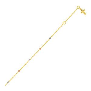 Unbranded 44429-10 14k Tri Color Gold Anklet With Cross Size: 10''