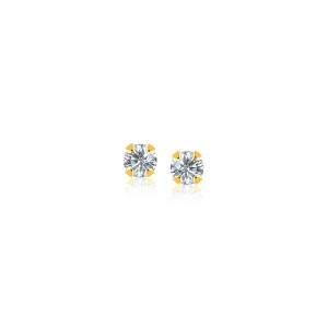 Unbranded 07274 14k Yellow Gold Stud Earrings With Faceted White Cubic