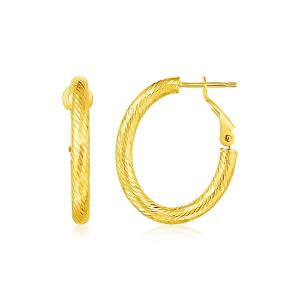 Unbranded 38976 14k Yellow Gold Petite Textured Oval Hoop Earrings