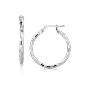 Unbranded 87007 Sterling Silver Diamond Cut Hoop Earrings With Rhodium