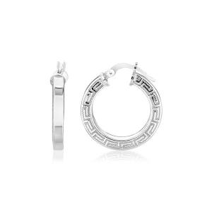 Unbranded 70877 Sterling Silver Round Hoop Earrings With Greek Key Pat