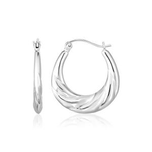 Unbranded 64569 Sterling Silver Polished Puffed Hoop Earrings With Twi