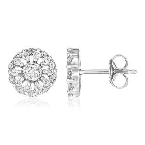 Unbranded 69382 Sterling Silver Polished Halo Set Cubic Zirconia Earri