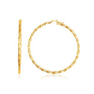 Unbranded 62800 14k Yellow Gold Patterned Hoop Earrings With Twist Des