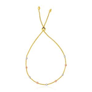 Unbranded 26472-9.25 14k Tri-color Gold Textured Bead Station Lariat B