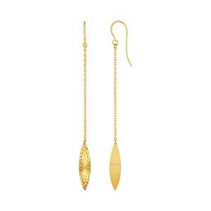 Unbranded 34079 Textured Marquise Shaped Long Drop Earrings In 14k Yel