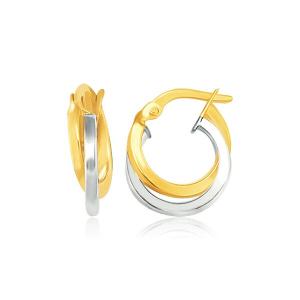 Unbranded 53674 14k Two Tone Gold Earrings In Double Round Hoop Style