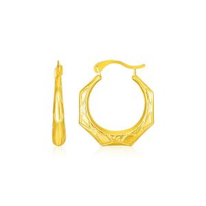 Unbranded 52658 14k Yellow Gold Textured Octagonal Hoop Earrings