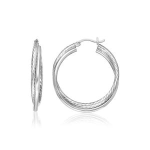 Unbranded 29478 Sterling Silver Ridged Hoop Earrings With Textured Des