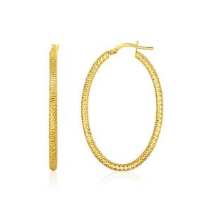 Unbranded 40347 14k Yellow Gold Textured Oval Hoop Earrings