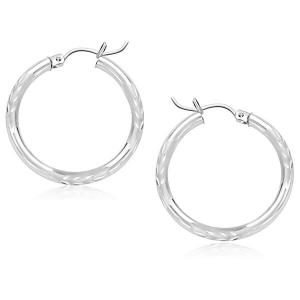 Unbranded 88559 14k White Gold Diamond Cut Hoop Earrings (25 Mm)