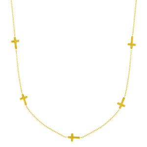 Unbranded 66036-17 14k Yellow Gold Chain Necklace With Cross Stations 