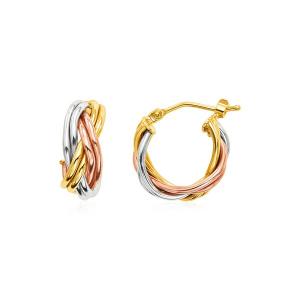 Unbranded 86237 14k Tri Color Gold Petite Braided Hoop Earrings