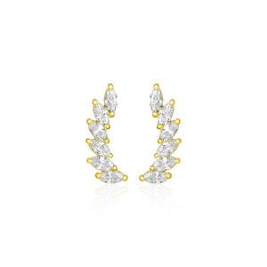 Unbranded 85830 14k Yellow Gold Leaf Motif Climber Post Earrings With 