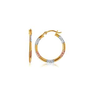 Unbranded 05074 10k Tri-color Gold Classic Hoop Earrings With Diamond 